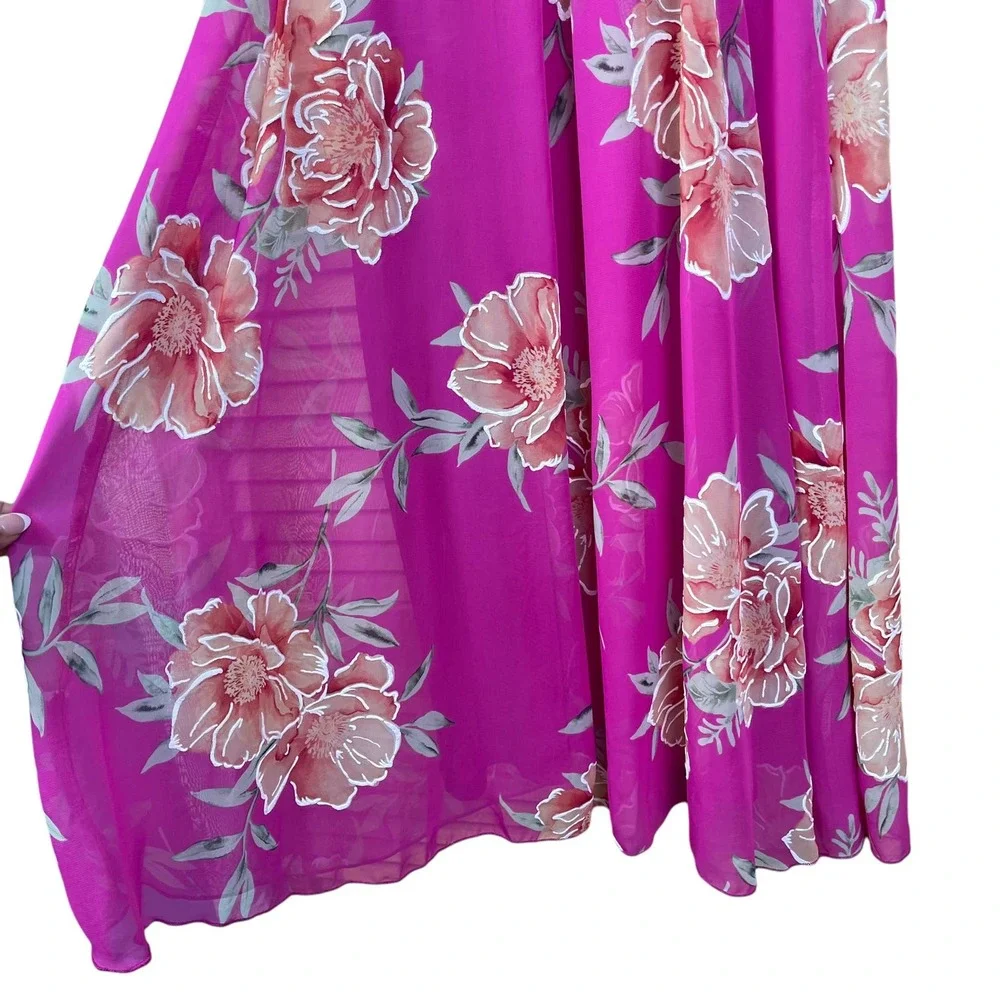 Robbie Bee Signature Pink Floral Halter Dress Size‎ 6 Flowy Lightweight